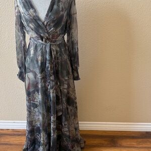 Boho Long Sleeve Abstract Sheer Maxi Dress